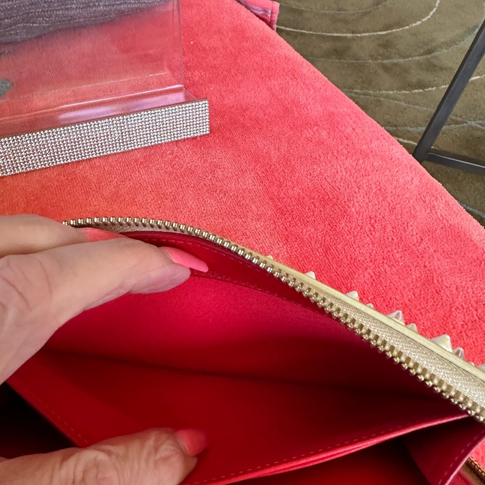 CHRISTIAN LOUBOUTIN STUDDED WALLET CREAM W/IRIDESCENT EUC GORGEOUS - Picture 9 of 12